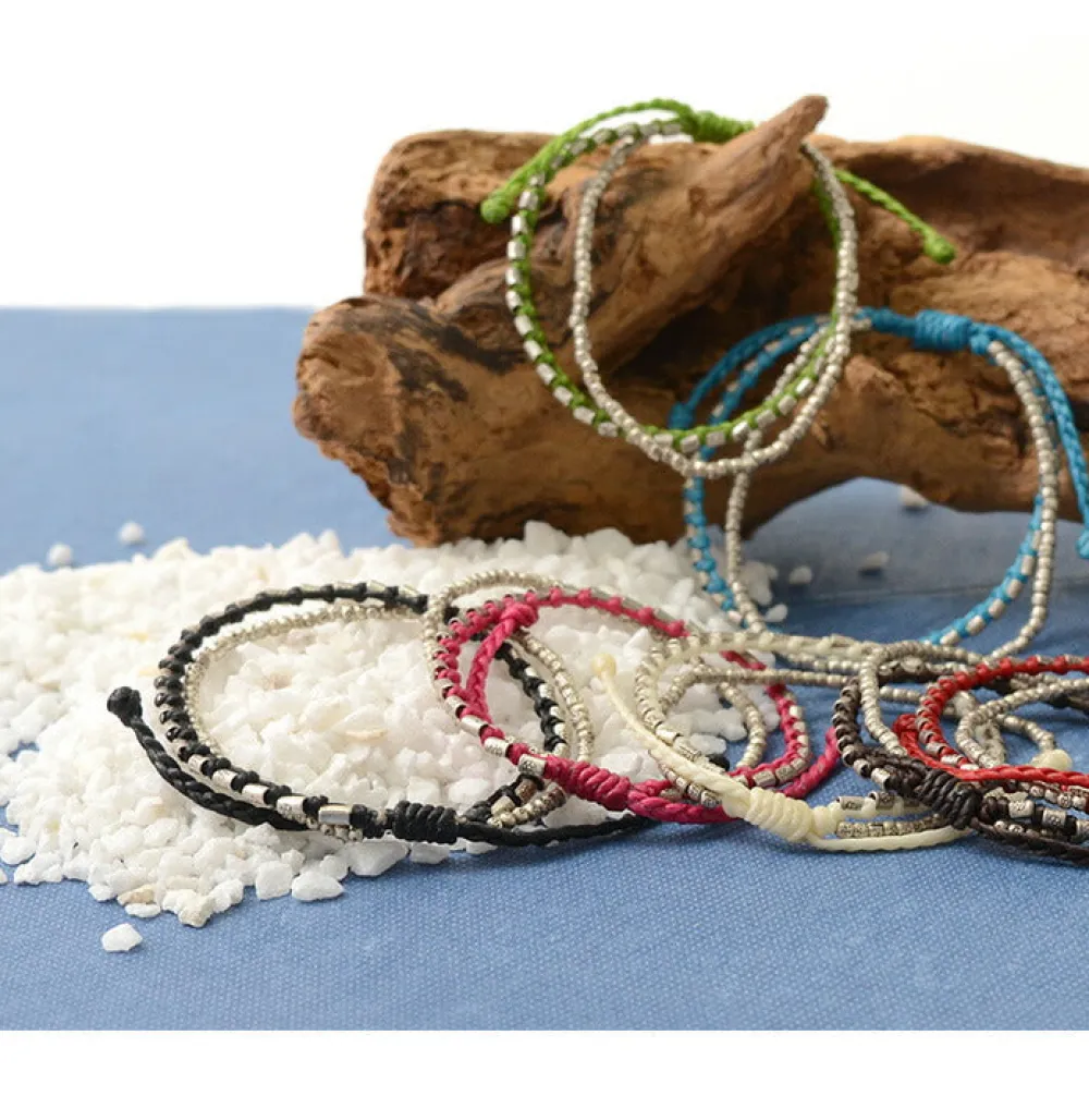 PHADUA Bracelets^/ Double strand bracelet with silver waxed cord