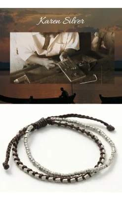 PHADUA Bracelets^/ Double strand bracelet with silver waxed cord