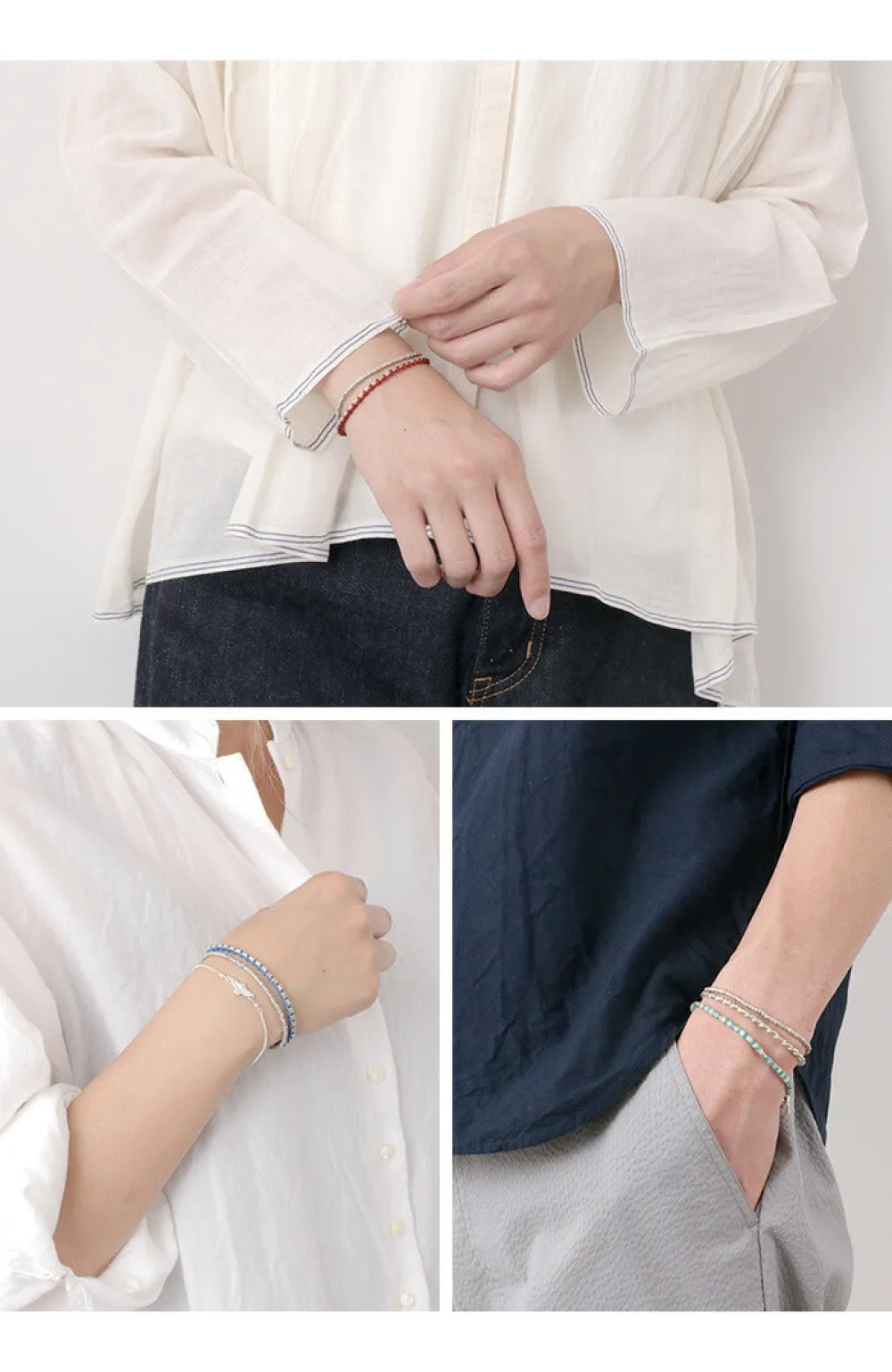 PHADUA Bracelets^/ Double strand bracelet with silver waxed cord
