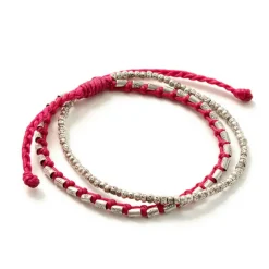 PHADUA Bracelets^/ Double strand bracelet with silver waxed cord