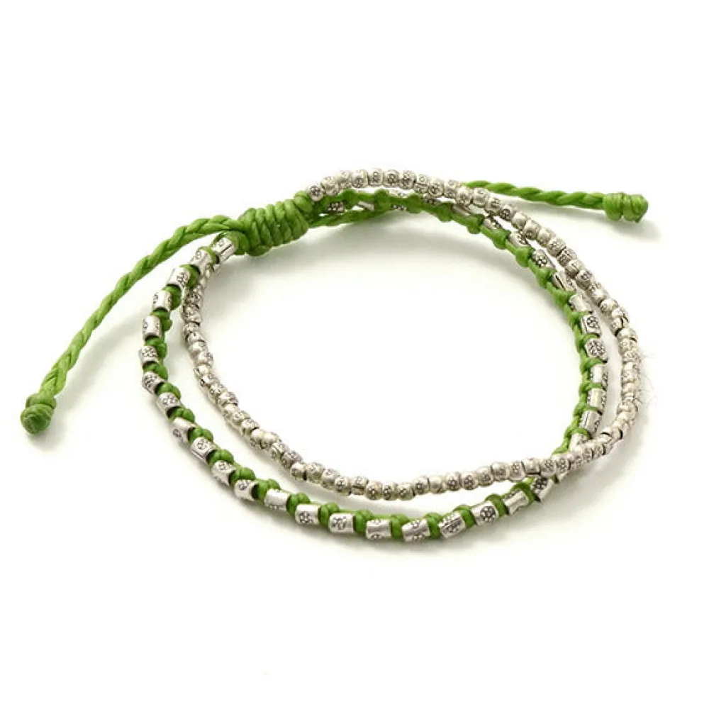 PHADUA Bracelets^/ Double strand bracelet with silver waxed cord