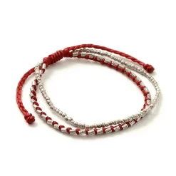 PHADUA Bracelets^/ Double strand bracelet with silver waxed cord