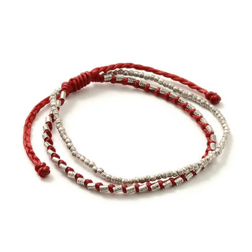 PHADUA Bracelets^/ Double strand bracelet with silver waxed cord