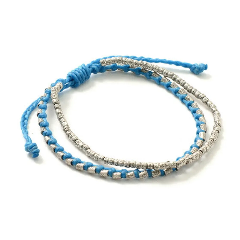 PHADUA Bracelets^/ Double strand bracelet with silver waxed cord
