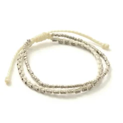 PHADUA Bracelets^/ Double strand bracelet with silver waxed cord
