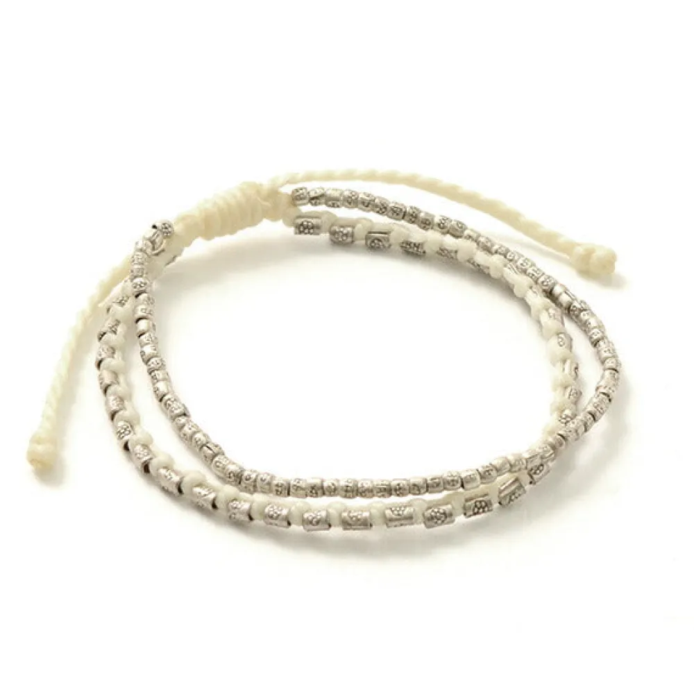 PHADUA Bracelets^/ Double strand bracelet with silver waxed cord
