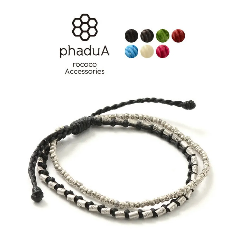 PHADUA Bracelets^/ Double strand bracelet with silver waxed cord
