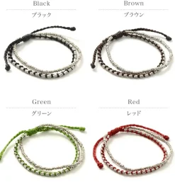 PHADUA Bracelets^/ Double strand bracelet with silver waxed cord