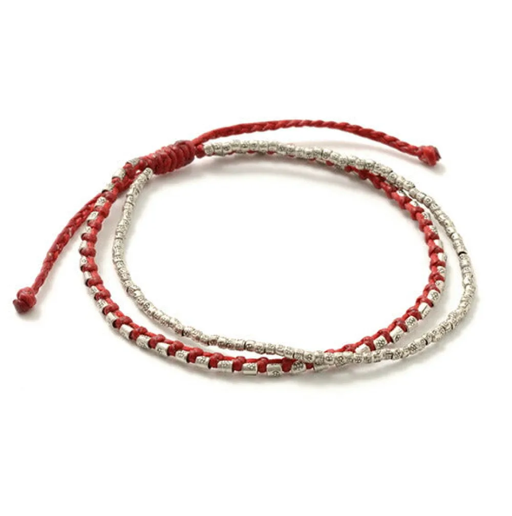 PHADUA Anklets^/ Double-Strand Anklet with Silver Wax Cord