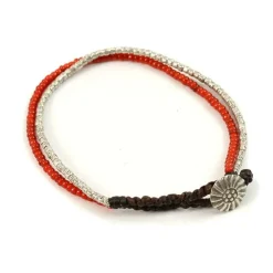 PHADUA Anklets^/ Karen Silver Beads White Heart Double Cord Bracelet red
