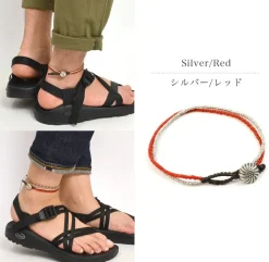 PHADUA Anklets^/ Karen Silver Beads White Heart Double Cord Anklet red