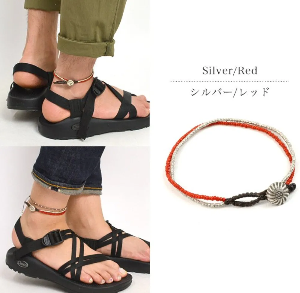 PHADUA Anklets^/ Karen Silver Beads White Heart Double Cord Anklet red