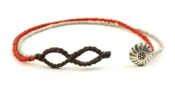 PHADUA Anklets^/ Karen Silver Beads White Heart Double Cord Anklet red