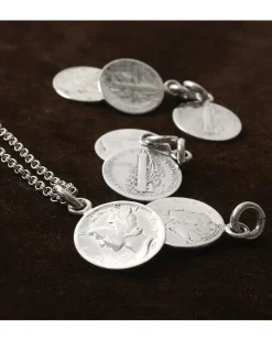 PHADUA Necklaces^/ Old coin pendant top US 1 dime silver