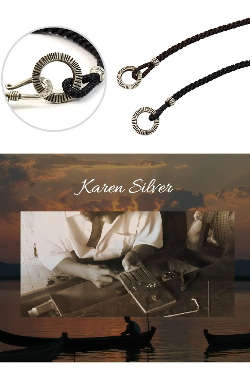 PHADUA Anklets^/ Silver Handmade Ring Braid Wax Cord Bracelet