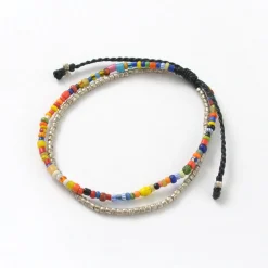 PHADUA Anklets^/ 2-strand waxed cord African bead anklet black