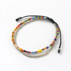 PHADUA Anklets^/ 2-strand waxed cord African bead anklet black