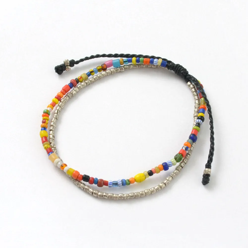 PHADUA Anklets^/ 2-strand waxed cord African bead anklet black