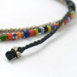 PHADUA Anklets^/ 2-strand waxed cord African bead anklet black