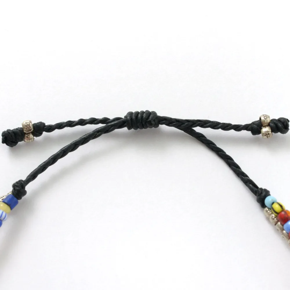 PHADUA Anklets^/ 2-strand waxed cord African bead anklet black