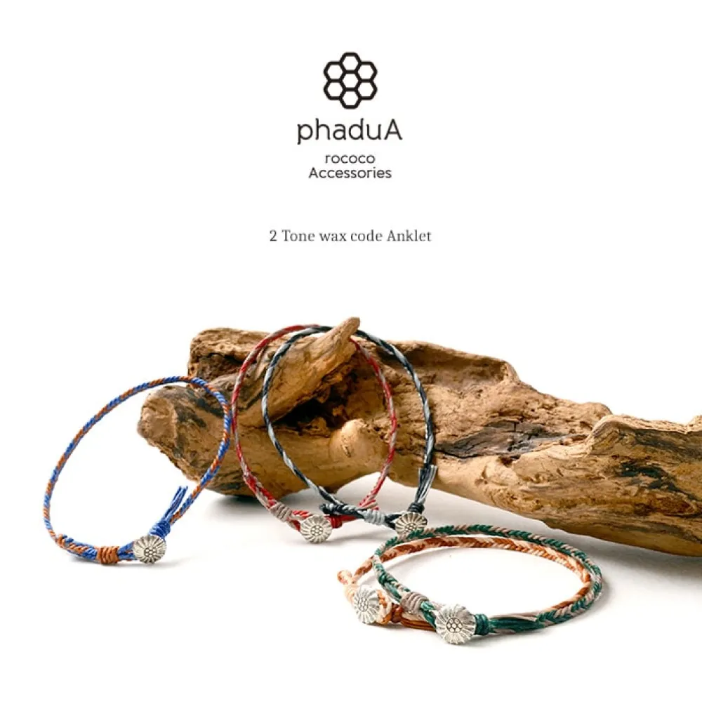 PHADUA Anklets^/ 2-Tone Wax Cord Concho Anklet