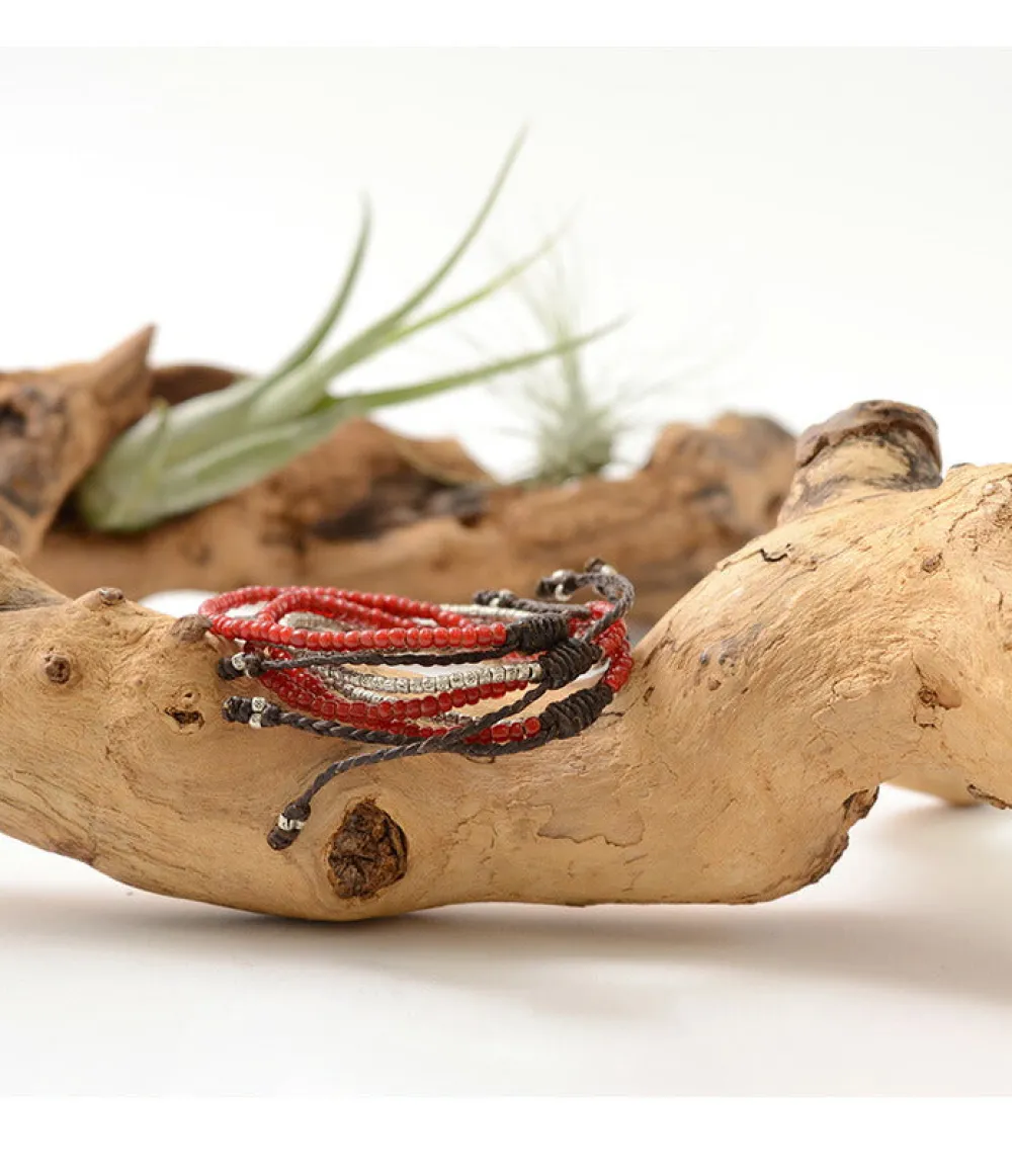PHADUA Bracelets^/ Two strands waxed cord bracelet (white heart/silver) red
