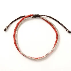PHADUA Anklets^/ Two strands waxed cord anklet (white heart/silver) red