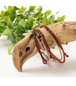 PHADUA Anklets^/ Two strands waxed cord anklet (white heart/silver) red