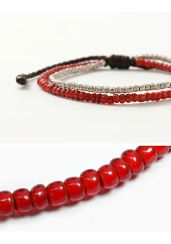 PHADUA Anklets^/ Two strands waxed cord anklet (white heart/silver) red