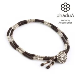 PHADUA Anklets^/ Two-strand anklet with waxed cord and silver concho