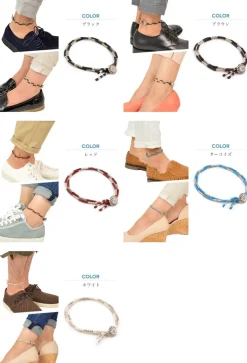 PHADUA Anklets^/ Two-strand anklet with waxed cord and silver concho