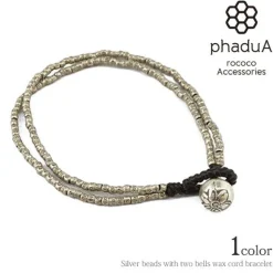 PHADUA Bracelets^/ Wax cord bracelet with two bead bells silver
