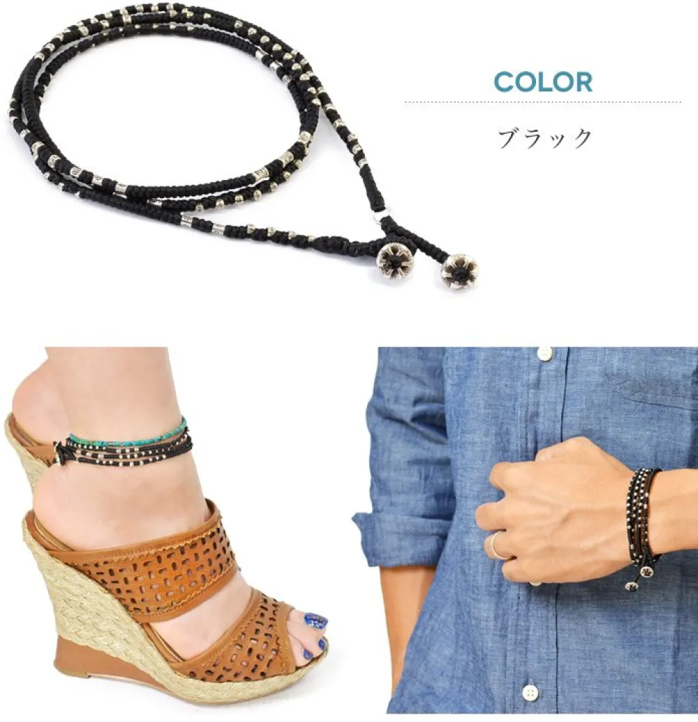 PHADUA Anklets^/ Wax Cord Silver Wrap Bracelet/Anklet