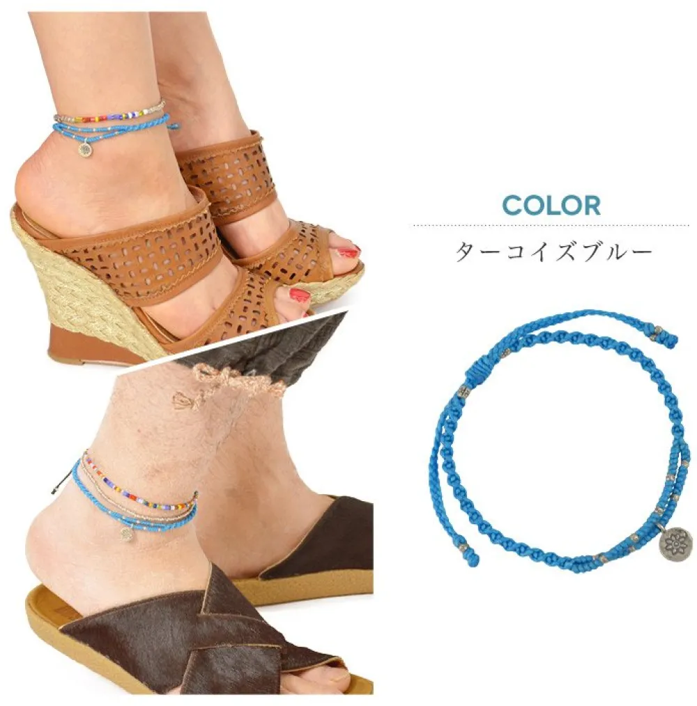 PHADUA Anklets^/ Waxed Cord Anklet with Silver Two-Strand Top