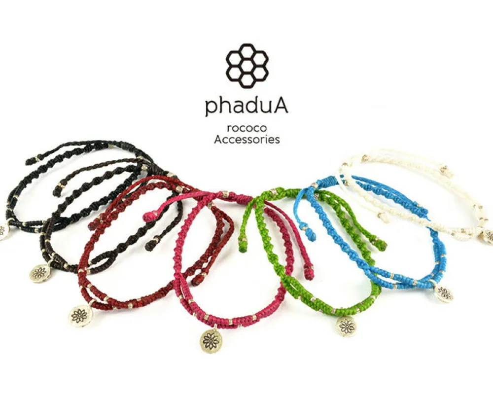 PHADUA Anklets^/ Waxed Cord Anklet with Silver Two-Strand Top