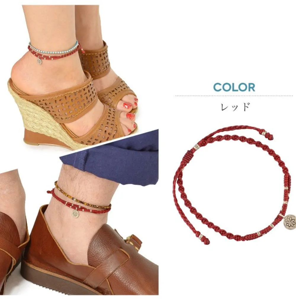 PHADUA Anklets^/ Waxed Cord Anklet with Silver Two-Strand Top