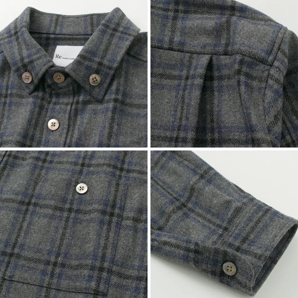 RE MADE IN TOKYO JAPAN Shirts^/ Craft Wool Check CPO Button Down Shirt