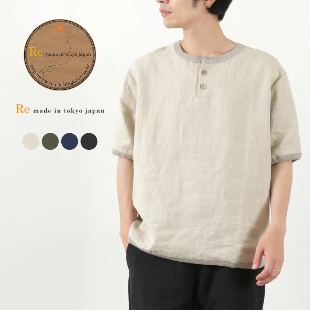 RE MADE IN TOKYO JAPAN T-Shirts^/ French Linen Henley Neck T-Shirt