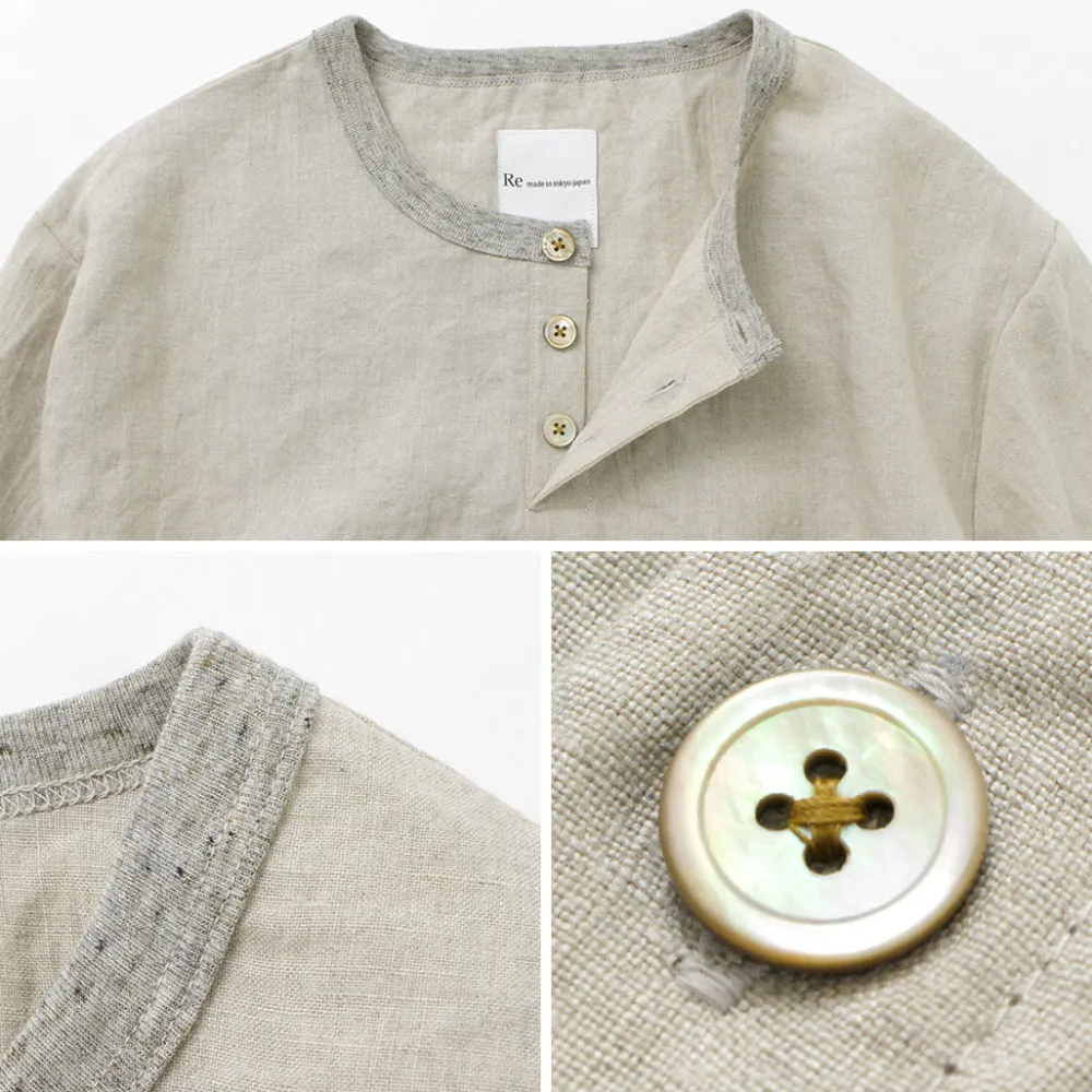 RE MADE IN TOKYO JAPAN T-Shirts^/ French Linen Henley Neck T-Shirt