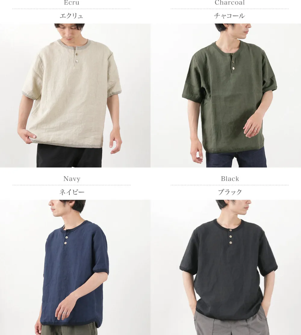 RE MADE IN TOKYO JAPAN T-Shirts^/ French Linen Henley Neck T-Shirt