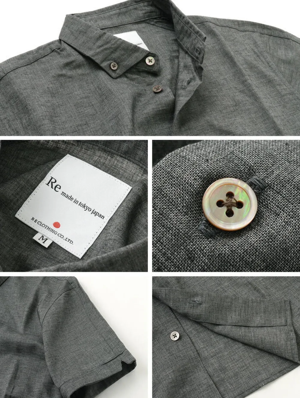RE MADE IN TOKYO JAPAN Shirts^/ Linen Canvas Button Down Shirt / Short Sleeve