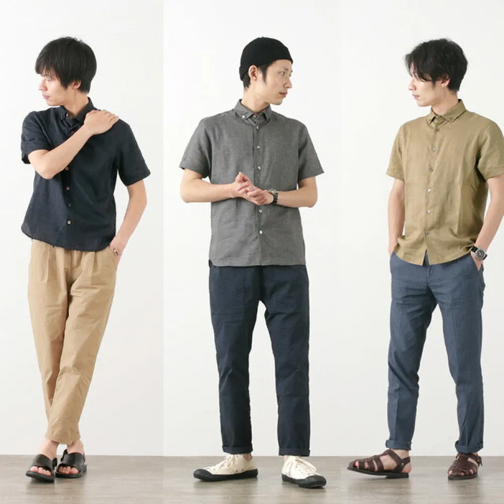 RE MADE IN TOKYO JAPAN Shirts^/ Linen Canvas Button Down Shirt / Short Sleeve