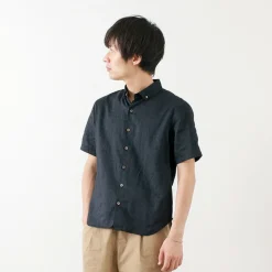 RE MADE IN TOKYO JAPAN Shirts^/ Linen Canvas Button Down Shirt / Short Sleeve