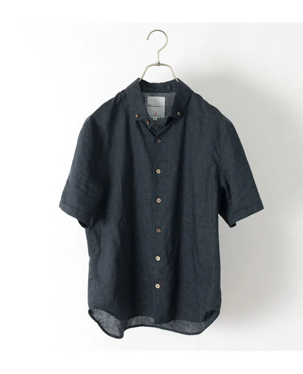 RE MADE IN TOKYO JAPAN Shirts^/ Linen Canvas Button Down Shirt / Short Sleeve