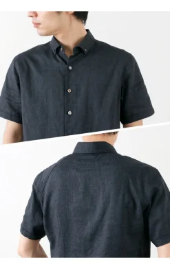 RE MADE IN TOKYO JAPAN Shirts^/ Linen Canvas Button Down Shirt / Short Sleeve