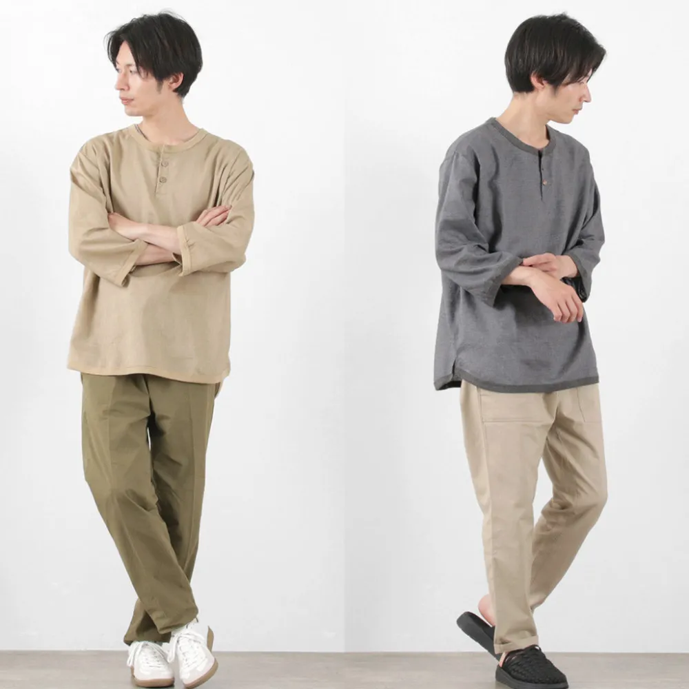 RE MADE IN TOKYO JAPAN T-Shirts^/ Linen Canvas Henry Neck T-Shirt