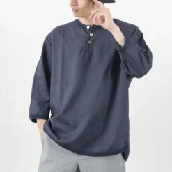 RE MADE IN TOKYO JAPAN T-Shirts^/ Linen Canvas Henry Neck T-Shirt