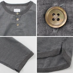 RE MADE IN TOKYO JAPAN T-Shirts^/ Linen Canvas Henry Neck T-Shirt