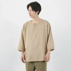 RE MADE IN TOKYO JAPAN T-Shirts^/ Linen Canvas Henry Neck T-Shirt