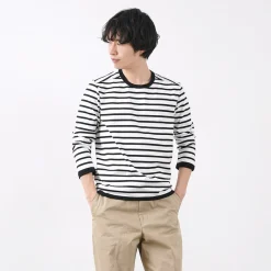 RE MADE IN TOKYO JAPAN T-Shirts^/ Perfect Inner Giza Cotton Striped Crew Neck L/S T-Shirt